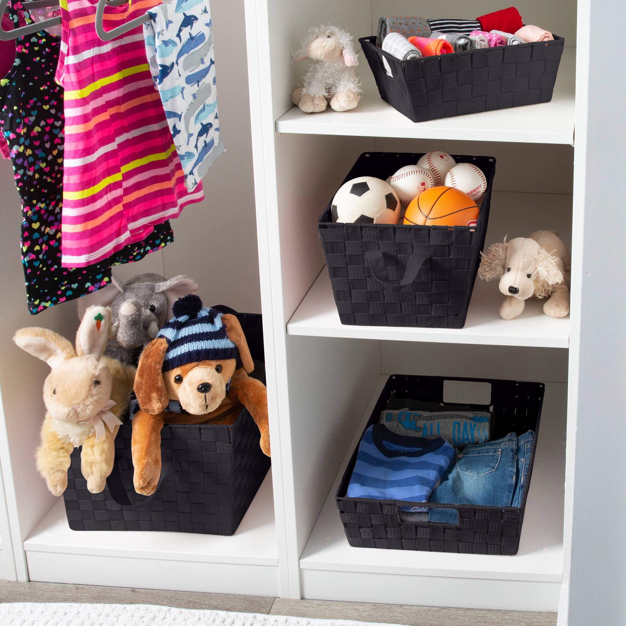 Simplify Small Black Woven Storage Shelf Bin